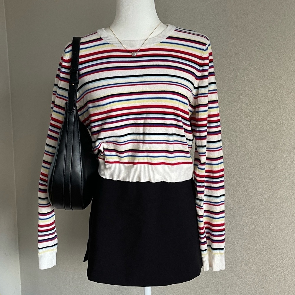 Colorful Striped Long Sleeve Crop Sweater Size 1X